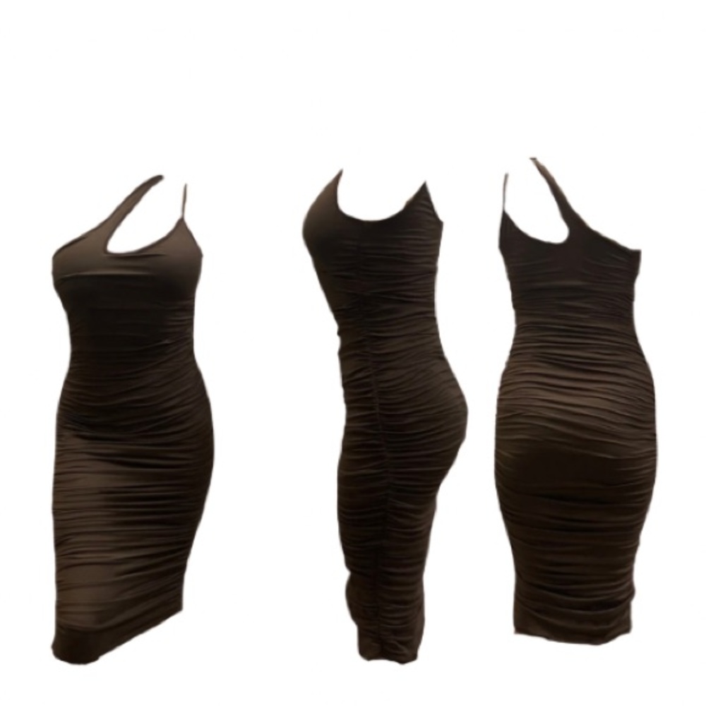 Brown ribbed midi dress